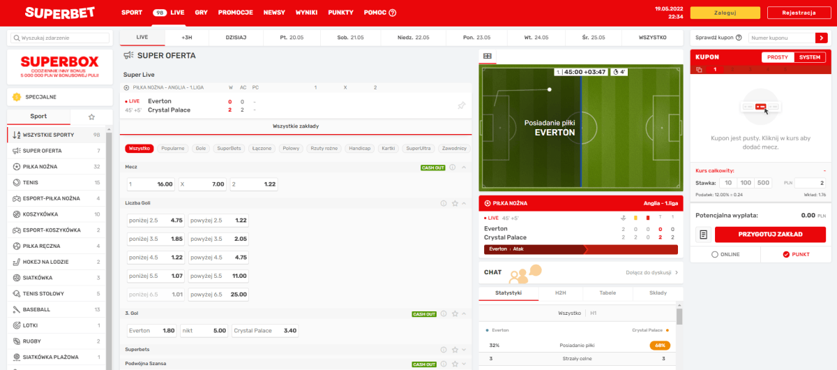 Zakłady na żywo w Superbet.
