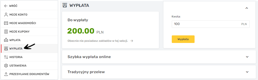 Proces wypłacania pieniędzy u bukmachera Superbet.